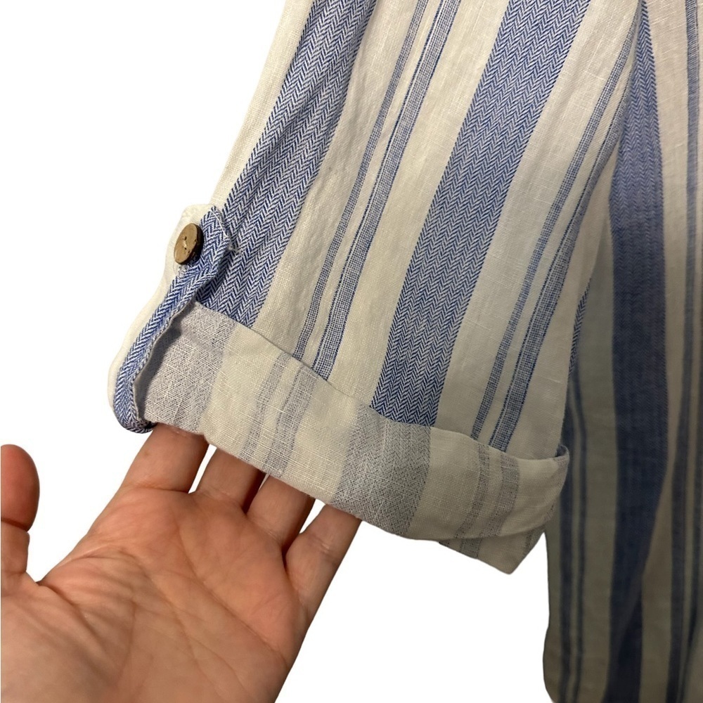 Viola Borghi 100% Linen Striped Blue White Medium Tunic Dress Classic Nautical - Picture 10 of 10